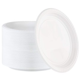 PLASTICPRO 9 inch Round Plastic Plates Microwaveable, Disposable, White, Dinnerware 200 Count