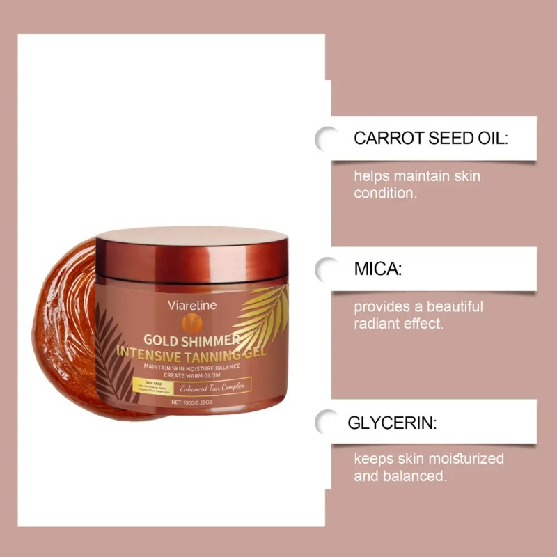 Gel Bronceador Viareline Golden Glitter, Para Verano, Playa,