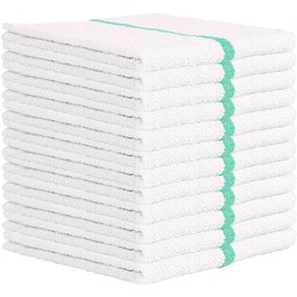 Towels N More 24 Pack 16x19 Bar Mop Towels - Green Stripe Absorbent Cotton Kitchen Towels - Quick Drying Towels - for Home, Restaurant, Bar Glass Cleaning Towels, Chief/Cook Etc. 30 oz