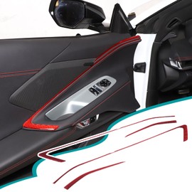 Hudiriy Real Soft Carbon Car Interior Door Panel Trim Compatible with Corvette C8 2020-2023 Auto Interior Inner Door Panel Trim Door Anti Kick Panel Panel Decoration Sticke,Red