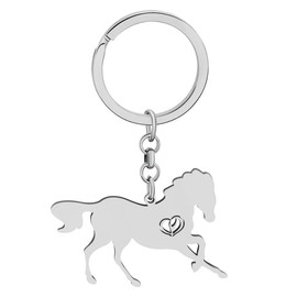 BAMAY Stainless Steel Horse Keyring Car Key Ring Charms Gift Novelty Animals Jewellery for Women Girls, silver-plated