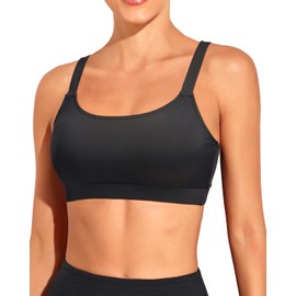 Tempt Me Women Sports Bra Bikini Tops Scoop Neck Bathing Suits Top Padded Swim Crop Tops Only, Black, XX-Small