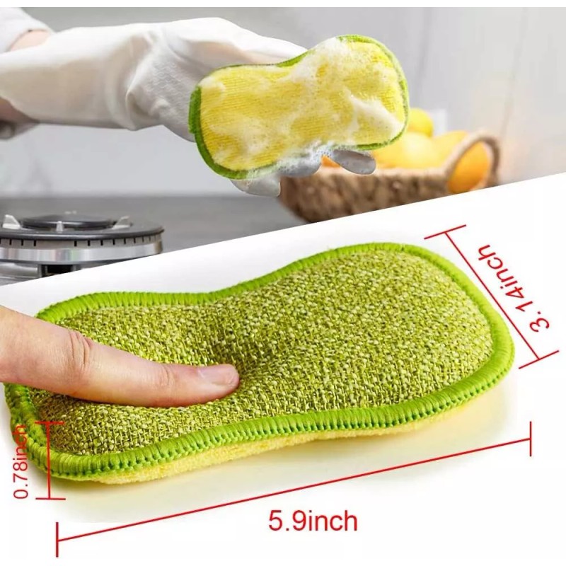6 Multi-Purpose Scrub Sponges Kitchen Non-Scratch Microfiber Heavy Duty Scouring