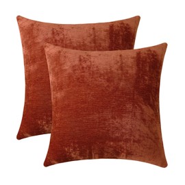 Jeneoo Terracotta Decorative Throw Pillow Covers Soft Chenille Comfy Solid Rust Couch Cushion Case Decor (Set of 2, 18 x 18 Inches)