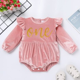 Odizli Baby Girls Velvet Long Sleeve Bodysuit + Socks + Headband Birthday Outfit Autumn Winter Clothing, Pink One