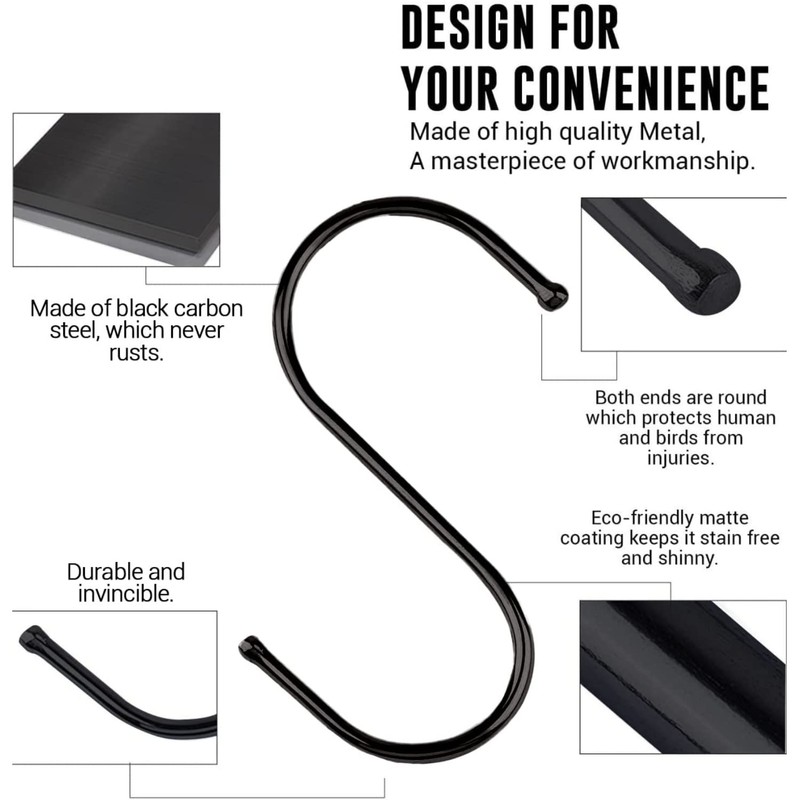S Hooks for Hanging Clothes (10 Pack), Stainless Steel S