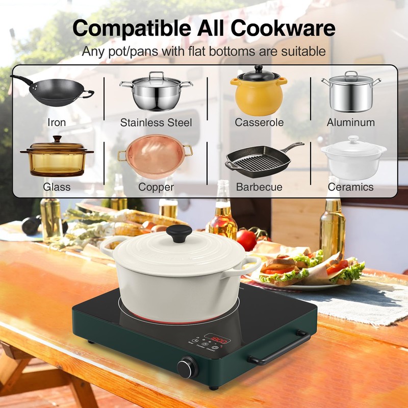 VBGK Electric Cooktop, 1800W Single Burner Induction Cooktop with 9