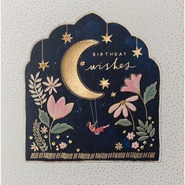 Paperlink General Female Open Birthday Card for Women - Crescent Moon Swing and Flowers with Embossed Foil - Eco-Friendly & Recyclable