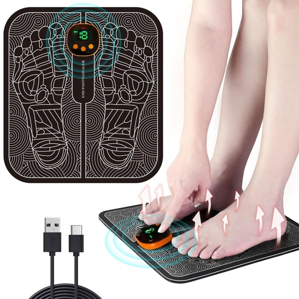 Foot Massager, Electric Foot Massager, USB Charging, Foldable EMS Foot Massager with 8 Modes & 19 Adjustable Intensity Levels