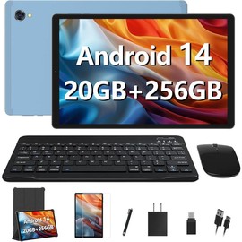 POWMUS Android 14 Educational Gaming 256GB Tablet with Dual Camera and Silicone Case, 20GB(8+12)RAM 256GB Storage Tablet 2TB Expandable, 10.36 inch 2000*1200 IPS 4K Big Screen, Octa-Core Tablet PC with Keyboard & Mouse - Color: X608 Android 14 - Black