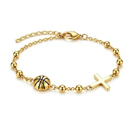 HugMemories Basketball Bracelets, Basketball Stuff Bracelets, Basketball Jewelry, Basketball Gifts for Women Teen Players Team Coach with Cross