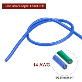MECCANIXITY 14 Gauge Wire Silicone Wire 14AWG Electrical Wire Stranded Wire Tinned Copper Wire High Temp Hookup Wire Blue and Green 1.5m/4.92ft for Car Model Electric Appliances 2pcs