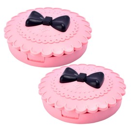 2Pcs Empty Plastic Bow Eyelashes Case Round Lash Storage Boxes Travel Carring Case 3D False Eyelashes Packaging Gift Boxes Holder Organizer with Makeup Mirror Lid for Women Girl, Pink