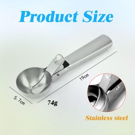 Amazleer 18/8 Stainless Steel Ice Cream Scoop with Trigger Ice Cream Spoon for Ice Cream and Cookie Dough, Silver (1)