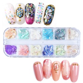12 Colors Aurora Nail Art Crushed Shells Box, Beauties Factory 3D Nail Art Ocean Style Irregular Flakes Thin Slices Art & Craft Kit