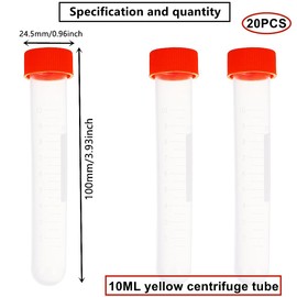 Centrifuge Tubes, 20 Pieces, 10 ml, Plastic Centrifuge Tubes, Orange with Screw Cap, Graduated Sample Container, Sample Tubes for Laboratory, Chemistry, Experiments Tubete