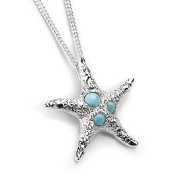 HENRYKA 925 Sterling Silver Starfish Necklace with Larimar Gemstone - 18 inch Chain | Nautical Jewellery | Boho Style Animal Gift for Girls & Women