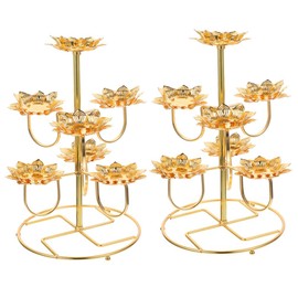 ABOOFAN 2pcs Lotus Flower Candle Holder Buddha Yoga Candle Holder 7-Branches Lotus Tea Light Stand Buddha Offering Oil Lamp Base for Religious Home Decor Golden