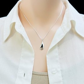 Black Onyx Teardrop Necklace for Women, Sterling Silver Tear Drop Black Onyx Pendant Necklace, Birthday or Holiday Gift for Wife, Girlfriend or Best Friend (18 inches plus 2-inch extender)