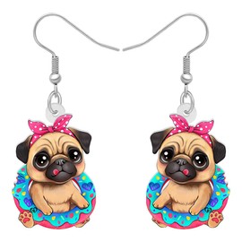 RAIDIN Acrylic Creative Valentines Day Dangle Hook Earrings Gifts for Women Girls Kids Cute Dog Doggy Jewelry for Pets Lovers Decorations (Pug)