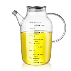 HOYUANSU Large Glass Oil Dispenser Bottle - 1200ML Glass Olive Oil Bottle for Kitchen, Wide Mouth Borosilicate Glass Cooking Oil Bottles with Lid and Handle
