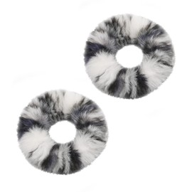 KINBOM 2Pcs Plush Faux Rabbit Fur Hair Ties, Fluffy Hair Pom Elastic Hair Scrunchies Ponytail Scrunchies Accessories for Girls Women (Mainly Black and White)