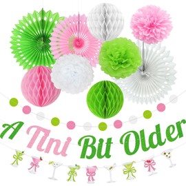 A Tini Bit Older Birthday Martini Bow Birthday Party Decorations Martini Banner Paper Lanterns Pom Poms Fan, Tiny Bit Older Party Decor for Hawaiian Summer Party Decorations