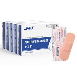 JMU 500pcs Adhesive Bandages Sterile, 1x3 Inch Fabric Bandage Strips, Individually Wrapped for Wound Care First Aid