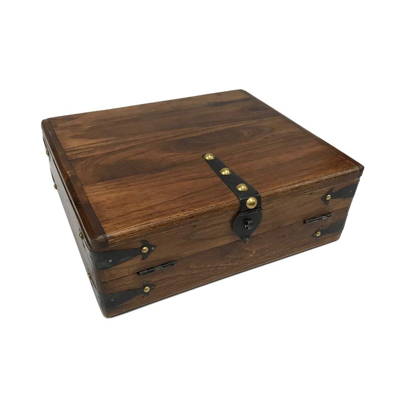 SCHOONER BAY 10-1/2" Colonial Style Distressed, Teak Wood Writing Box