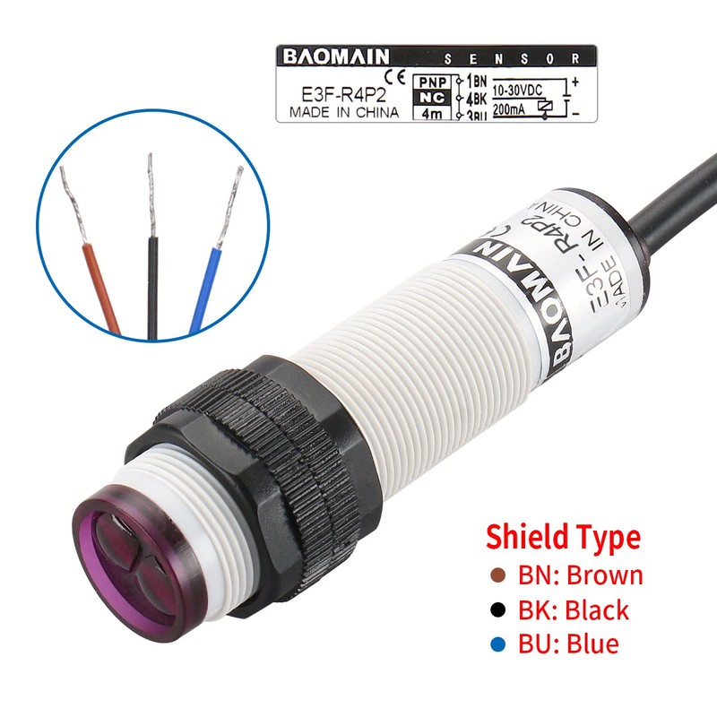 Baomain Photoelectric Sensor E3F-R4P2 Retroreflective Optical Sensor Switch DC 10-30V