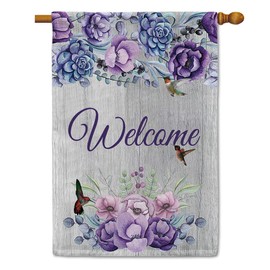 MALIHONG Spring Welcome House Flag 28x40 Inch Double Sided Outside Vertical Floral Hummingbirds Summer Large Yard Flags Seasonal Porch Home Outdoor Holiday Decoration