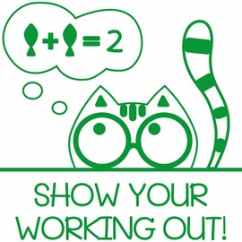 Teacher Stamp, Education Marking Stamp, Reward Stamps for School - Remember to Show Your Working Out Cat, Impression Size Approx. 23x23 mm, Green Ink