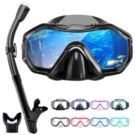 Tyuodna Adult Snorkel Set, 180° Panoramic HD Diving Goggles with Snorkel, Anti-Leak & Anti-Fog Snorkel Mask Adults, Dry Snorkel Set (Black