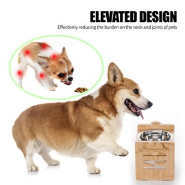 Petschat Elevated Dog Bowls, 6 Heights Adjustable Raised Dog Bowl 2.4″-6.7″, with Food Grade 304 Stainless Steel 15 OZ, Bamboo Dog Bowl Stand for Small & Medium Dogs Cats, 2 Pack