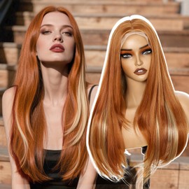 Cooper Blonde Synthetic Lace Front Wig - 13x4 HD Lace Layered Wigs for Women, Wear and Go Glueless Wigs Pre Plucked Pre Cut Long Straight Syntheic Fiber Pre-styling Hair for Daily