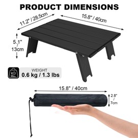 Outplea Small Folding Camping Table, Mini Low Portable Beach Tables, Black