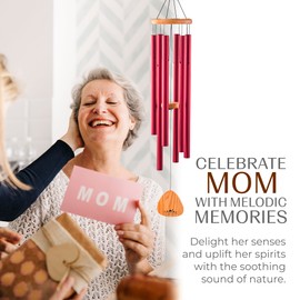UpBlend Outdoors Wind Chimes for Outside Large - Deep Tone Wind Chimes, Windchimes Outdoors, Memorial, Sympathy, Loss of Loved One, for Mom and Grandma, Decorative Gift, 41" Red