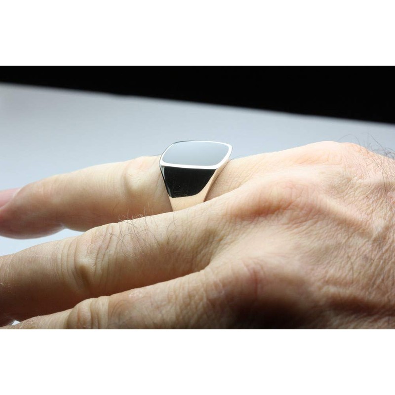 Solid Sterling Silver Signet Ring with Onyx, Silver