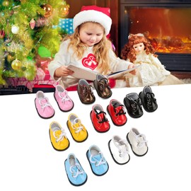 Jointed Doll Shoes Glossy Surface 7 Pairs 5.6 * 3.3cm Bright Colors Shatterproof PU Leather Shoes for 20cm Dolls