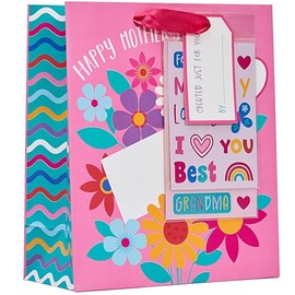 Design by Violet Personalise Your Own Happy Mother’s Day Gift Bag with Stickers and Gift Tag for Mother's Day, Mum, Grandma, Mummy, Floral Print - Medium Size