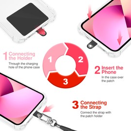 TBOC 2X Cell Phone Lanyard [Pink] - Comfortable Universal Smartphone Lanyard - Easy to Use Neck Phone Holder [Black Patch] - Adjustable Length Phone Strap Crossbody - Fits All Mobile Phones