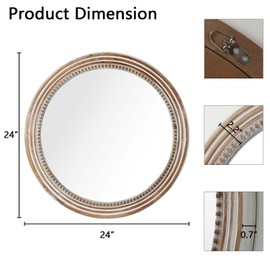 ZJMTOCYU Rustic Round Wall Mirror for Cozy Home Décor, Vintage Beaded Design, Living Room, Kitchen, or Entryway, 23.62 Inches
