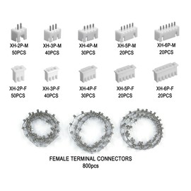 XH 2.54mm Connector Kit XH2.54 Straight Male and Female Plugs 24AWG with Pre-Crimped Terminal 2/3/4/5/6/Pin Shell Adapter Cable (Terminal Set 1120 pcs)