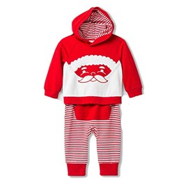 Baby Boys 2pc Santa Hooded Holiday Top & Bottoms Set (0-3 Months) Red