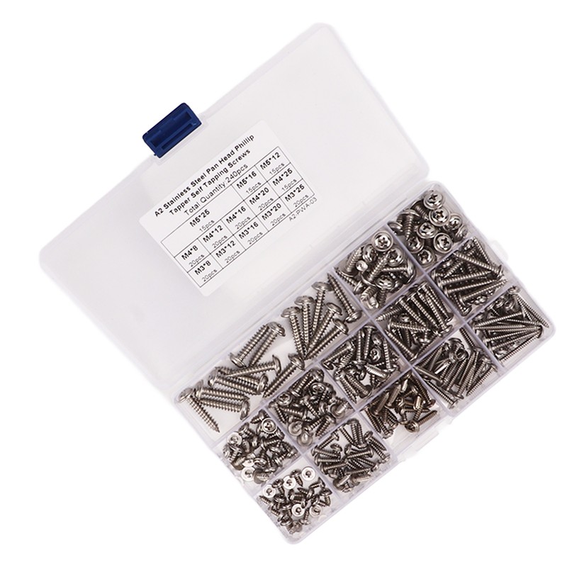 240Pcs Self Tapping Screws Cross Pan Head Stainless Steel M3