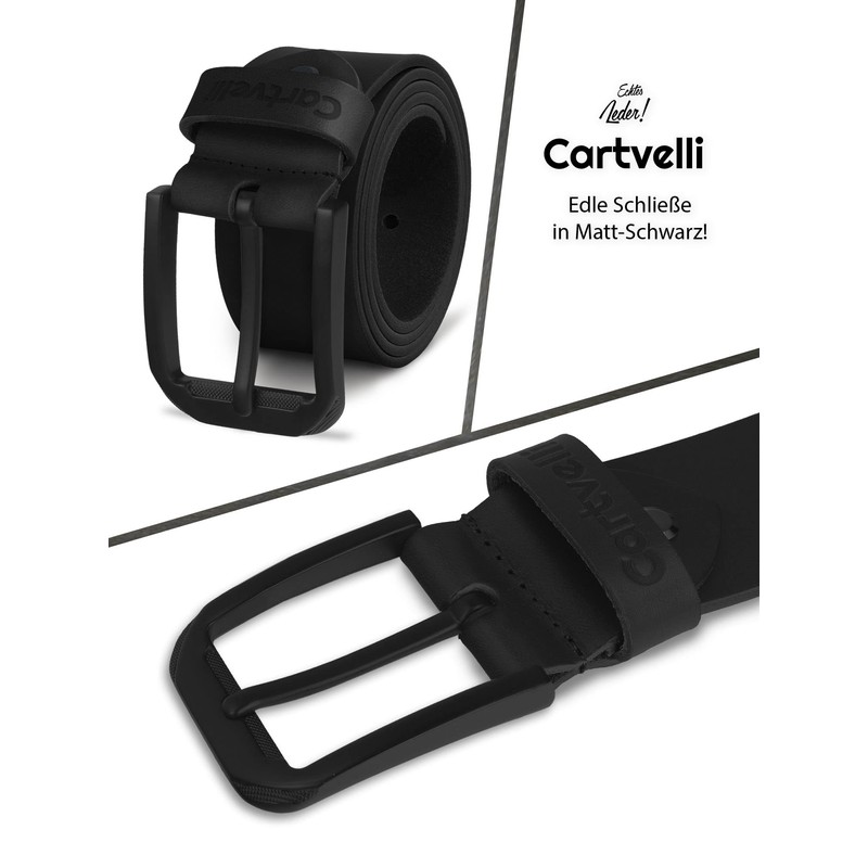 Cartvelli Men's Genuine Leather Belt, Black, 40 mm, Made in