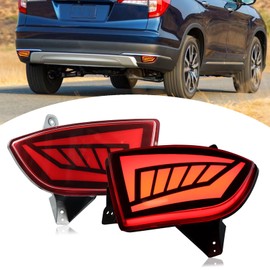 BINQIGOO LED Rear Bumper Reflector Light Fog Tail Lamps Compatible with Honda Pilot 2019-2022 EX EX-L Touring DRL Turn Signal (Red)
