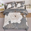 ANGIYUIN 3Pcs Grey Floral Botanical Comforter Set Full Size Printing