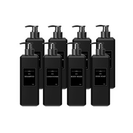 QlyYea Pump Bottle 500 ml, Pack of 8 Soap Dispensers Bathroom and Soap Dispenser Kitchen, Pump Dispenser Plastic with Stickers for Kitchen and Bathroom, Matte Black
