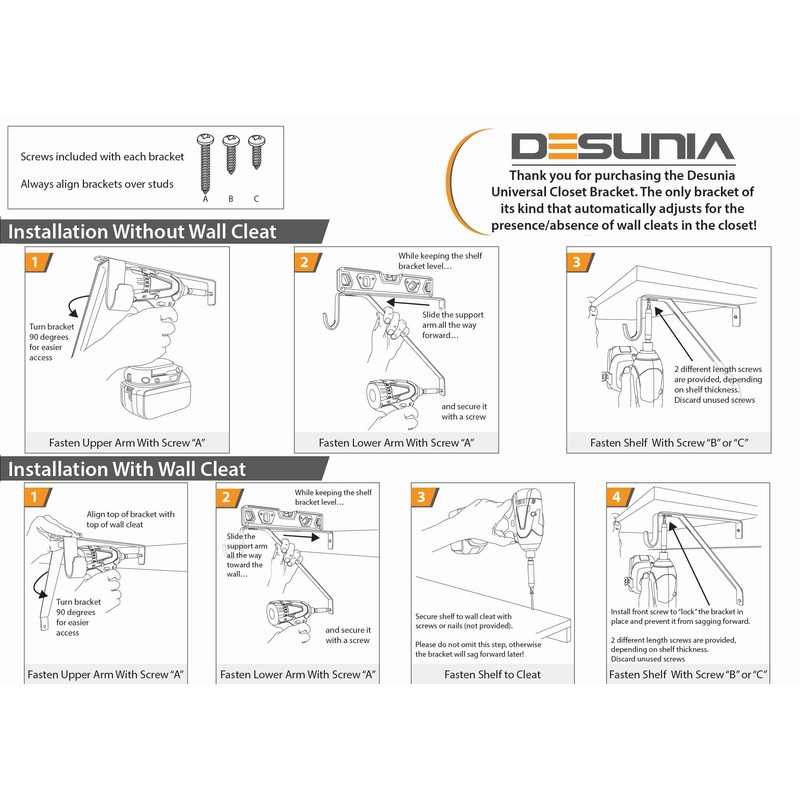 Desunia Oval Closet Rod Shelf Bracket - Adjustable for Rear